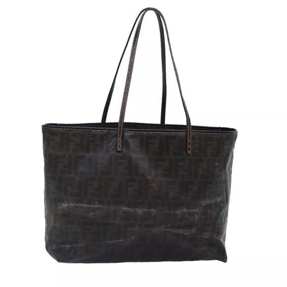 FENDI Zucca Canvas Tote Bag Brown Black Auth yk14952 - Picture 1 of 16